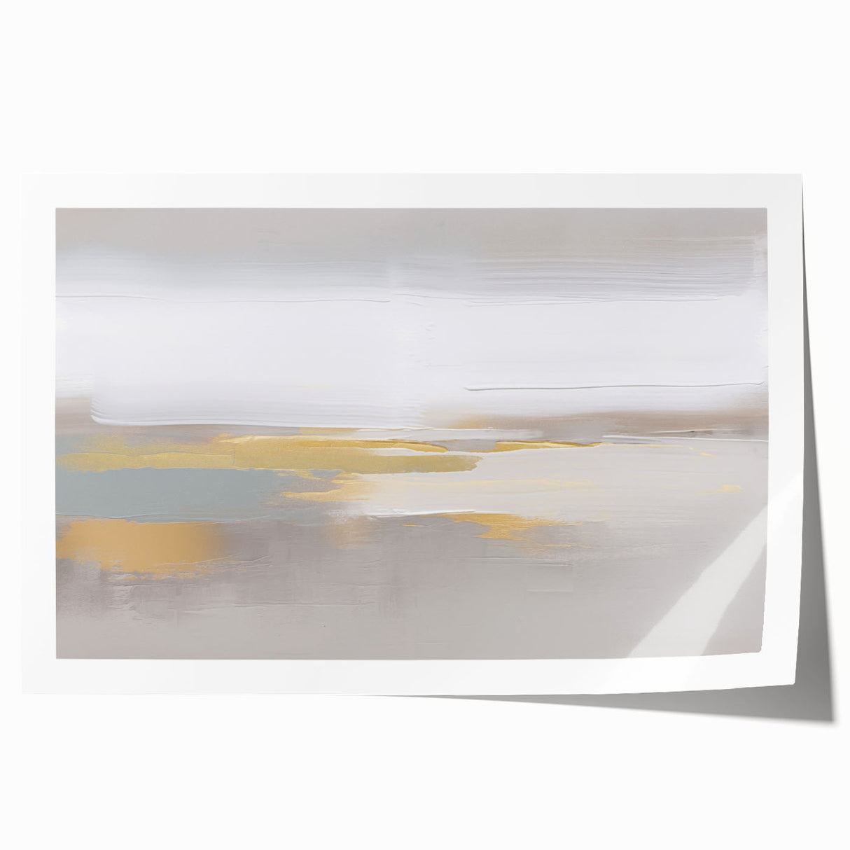 Abstract wall art print featuring vibrant strokes and lines in shades of blue, orange, and yellow, ideal for modern home decor or office spaces.