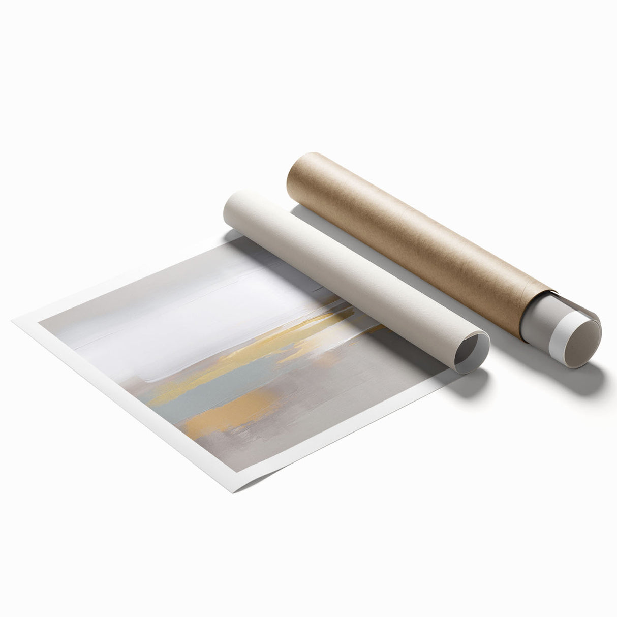 Abstract wall art print showcasing vibrant strokes and lines in a blend of blue, orange, and yellow hues, ideal for modern decor.