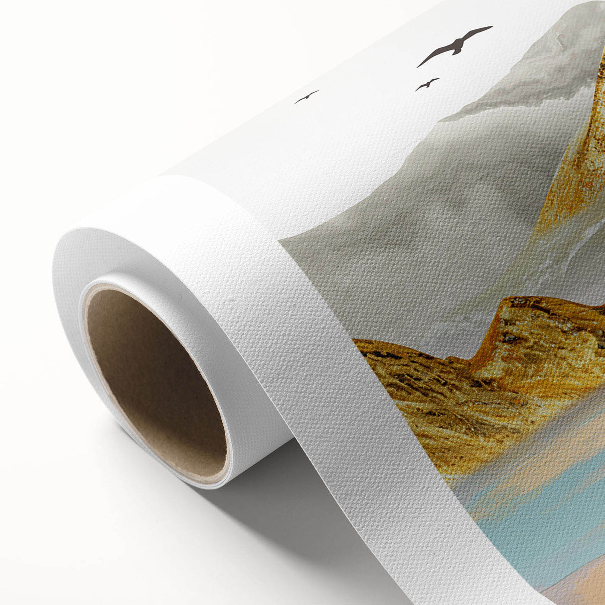 Colorful abstract strokes and lines design on rolled canvas, showcasing vibrant hues and modern art style, ideal for contemporary decor.