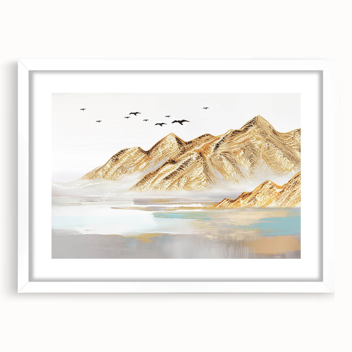 Abstract wall art design featuring colorful strokes and lines in a white frame with a mat, perfect for modern home decor.