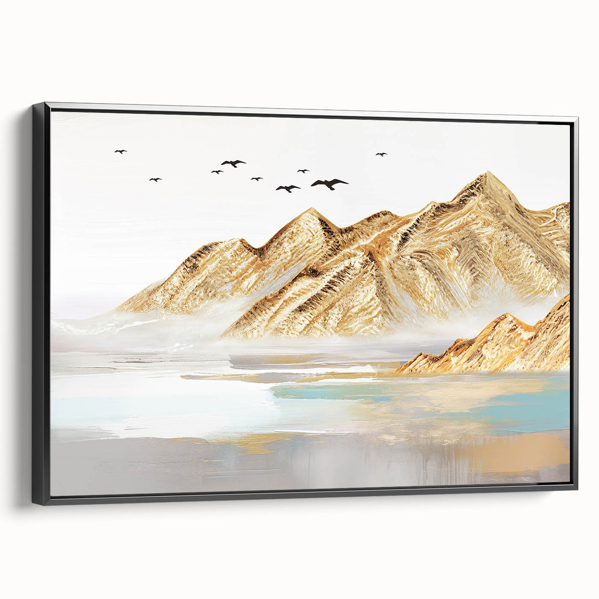 Framed wall art showcasing an abstract strokes and lines design in black, adding a modern touch to home decor with a sleek side view.