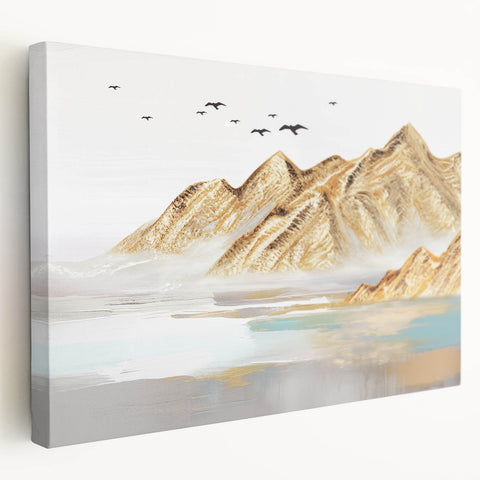 Abstract canvas wall art showcasing vibrant strokes and lines in shades of blue, orange, and gold, perfect for modern home decor.