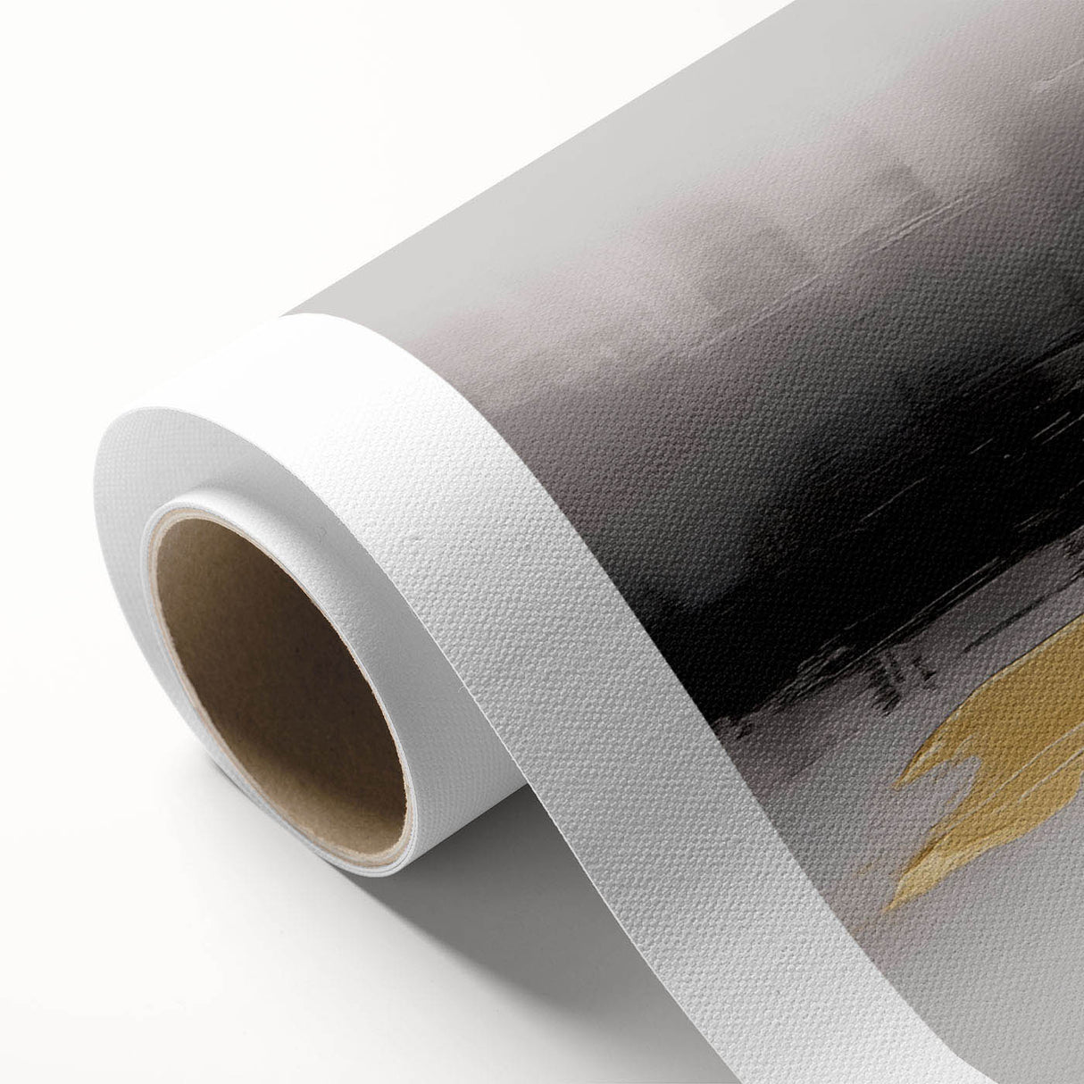 Abstract rolled canvas artwork showcasing vibrant strokes and lines in shades of blue and gold, perfect for modern home decor. Ideal for adding a contemporary touch to any space.