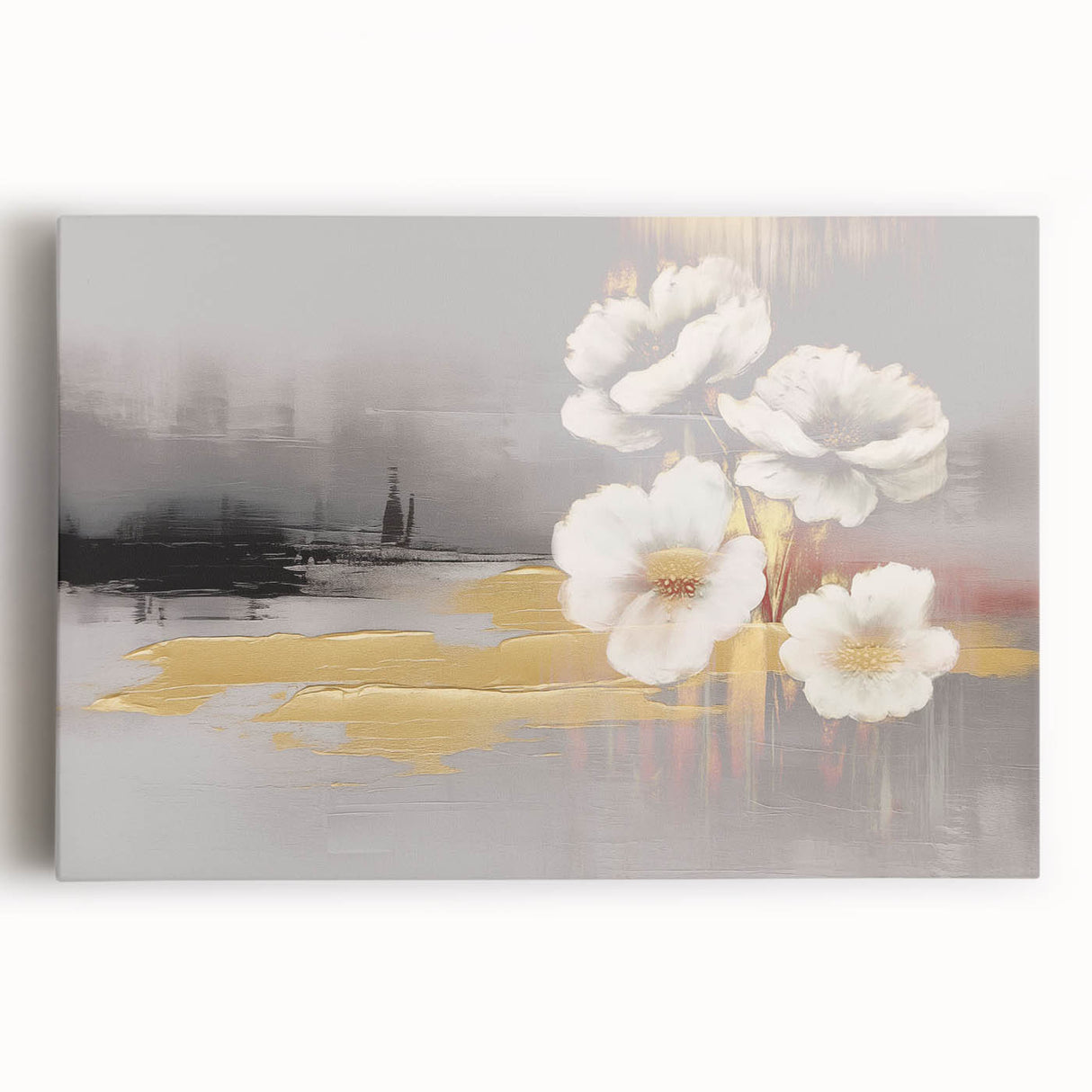 Abstract wall art featuring vibrant strokes and lines in shades of blue, orange, and yellow on stretched canvas, ideal for modern decor and artistic expression.