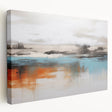 Abstract canvas wall art showcasing dynamic strokes and lines in vibrant colors, ideal for modern decor. Side view highlights the stretched canvas edges and texture.