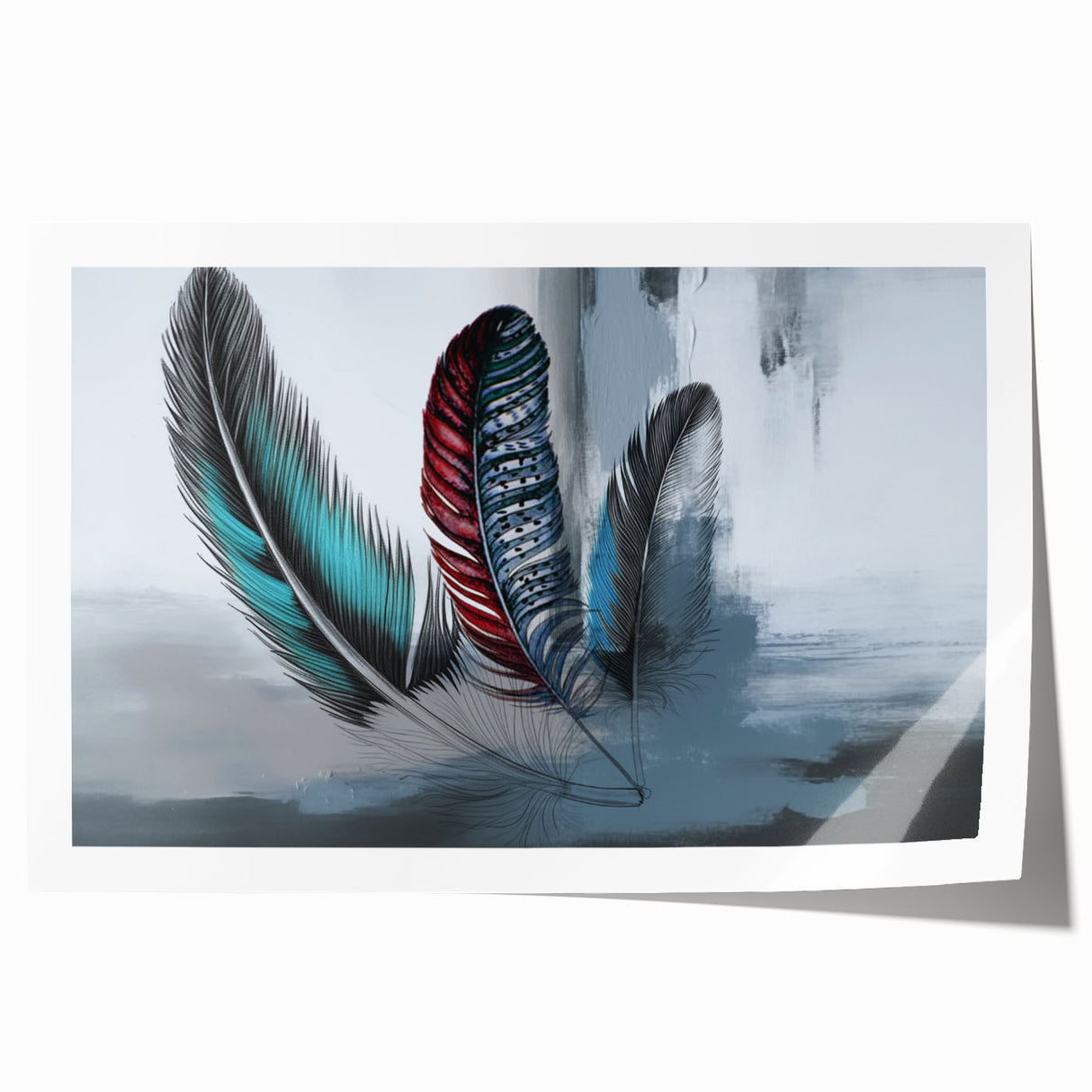 Abstract strokes and lines design wall art print showcasing vibrant colors and dynamic shapes, perfect for modern decor. Available as a rolled print for easy framing.