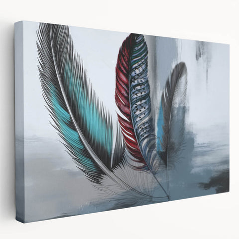 Abstract wall art featuring dynamic strokes and lines in a vibrant color palette, displayed in a stretched canvas format from a side view, ideal for modern decor.