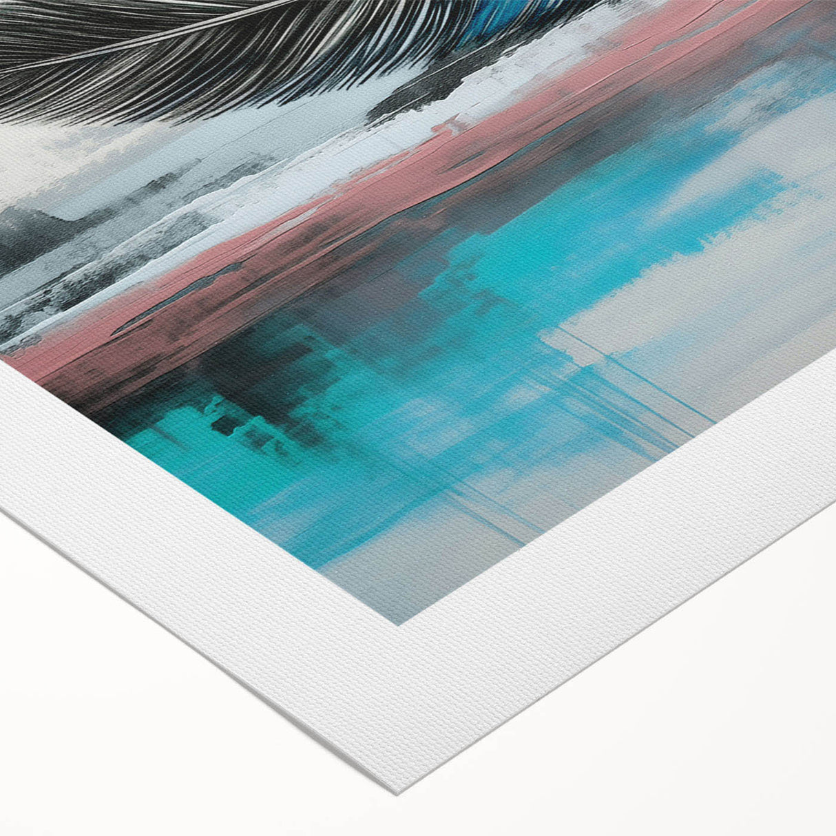 Abstract wall art featuring dynamic strokes and lines in vibrant colors of blue, orange, and white, displayed on rolled canvas for modern home decor. Perfect for adding a contemporary touch to living spaces.