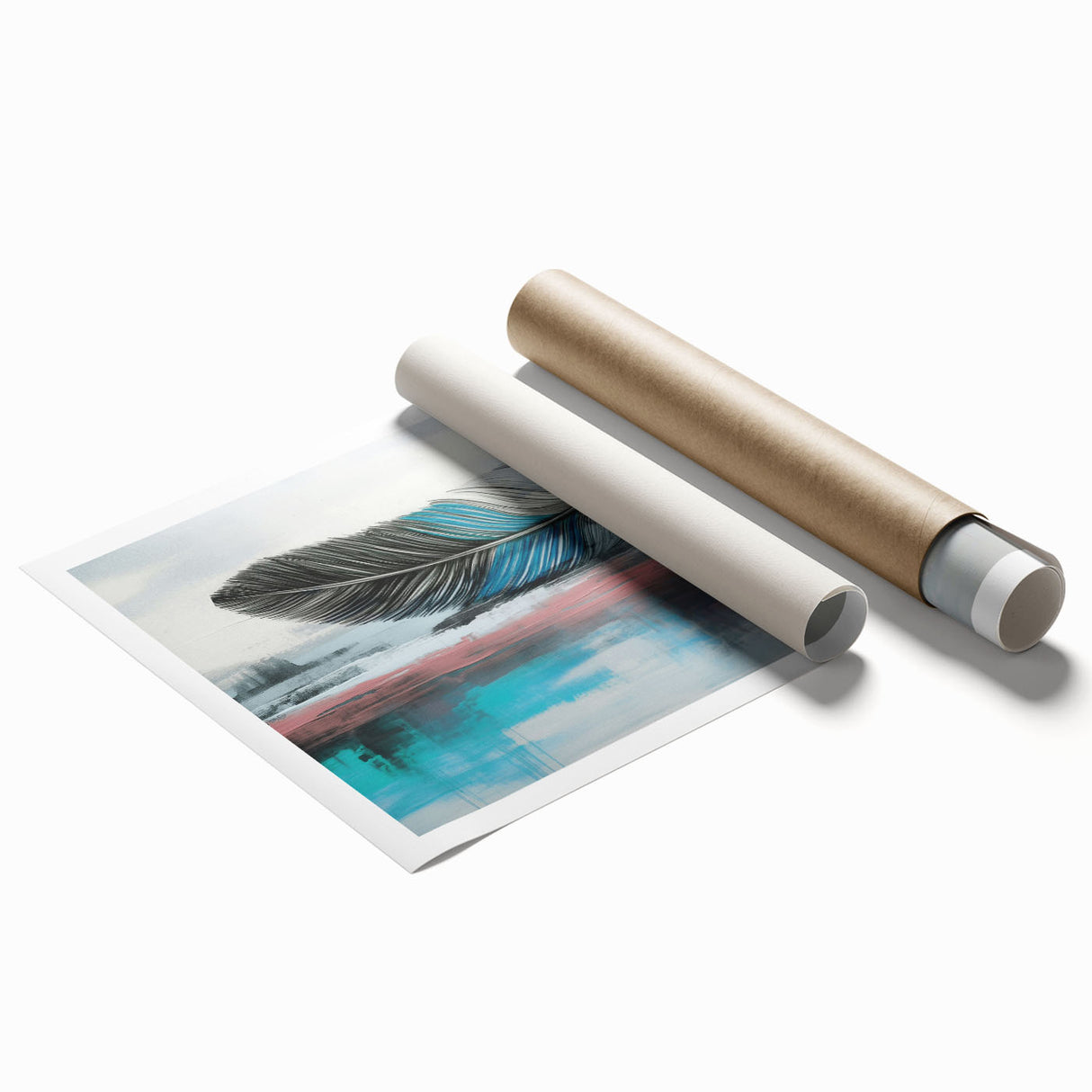 Abstract wall art print showcasing dynamic strokes and lines in vibrant colors, ideal for modern home decor; rolled and ready for framing.