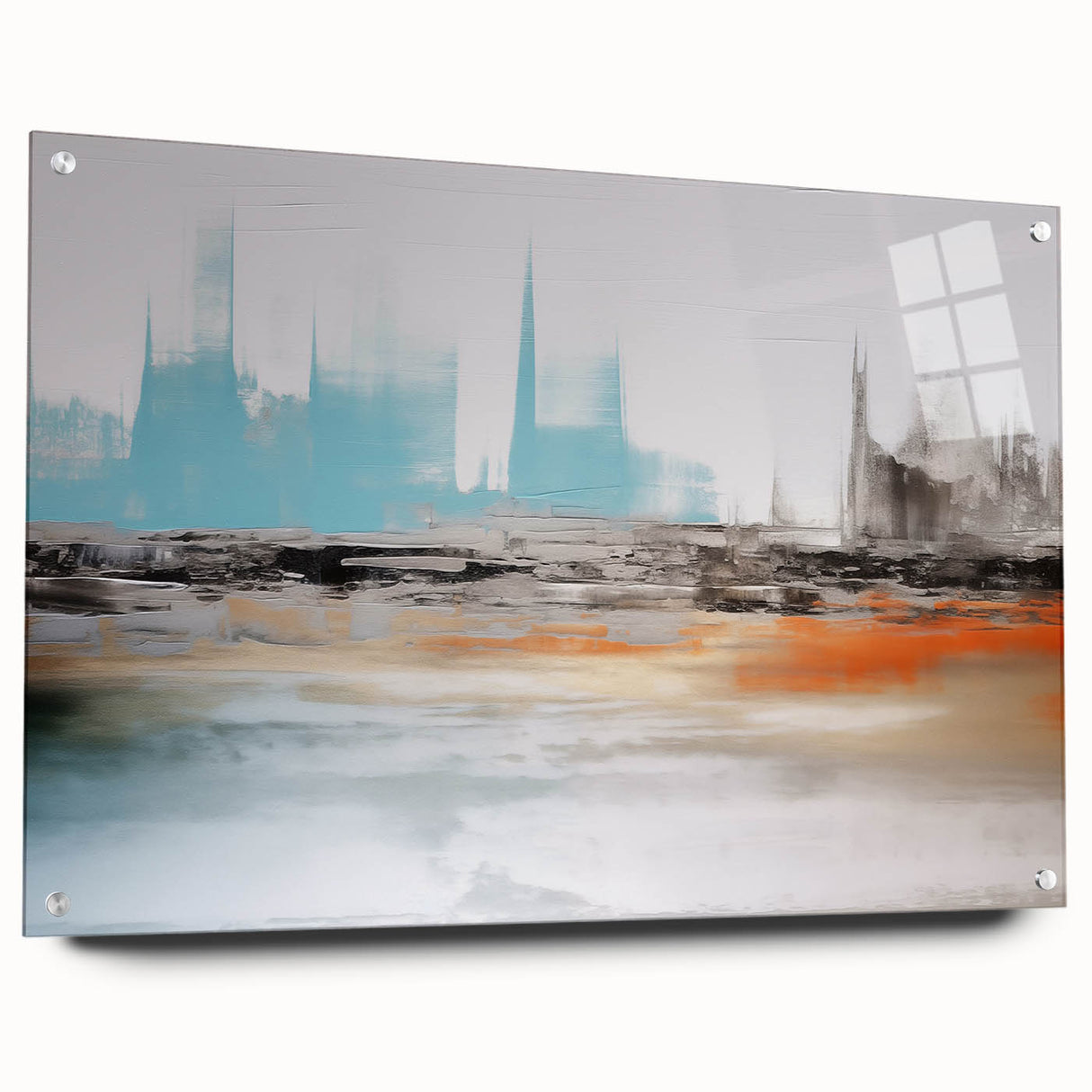 Abstract wall art featuring dynamic strokes and lines in vibrant colors, displayed in a sleek acrylic frame, highlighting modern design aesthetics. Ideal for contemporary home decor.