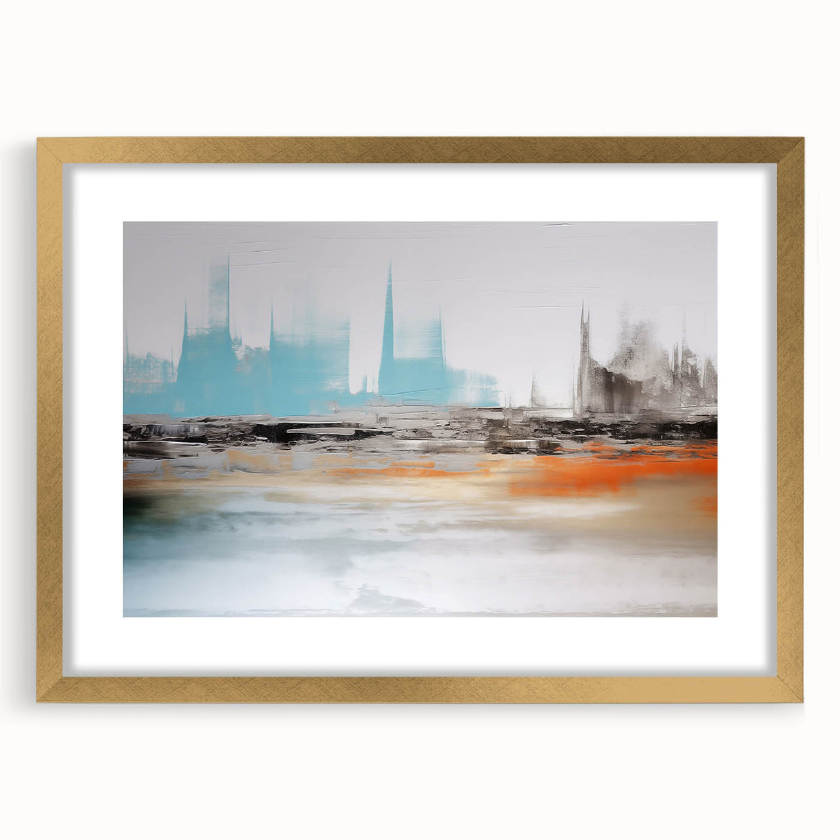 Abstract strokes and lines design wall art in a chic gold frame, showcasing a modern aesthetic. Perfect for contemporary decor, adding elegance to any room.