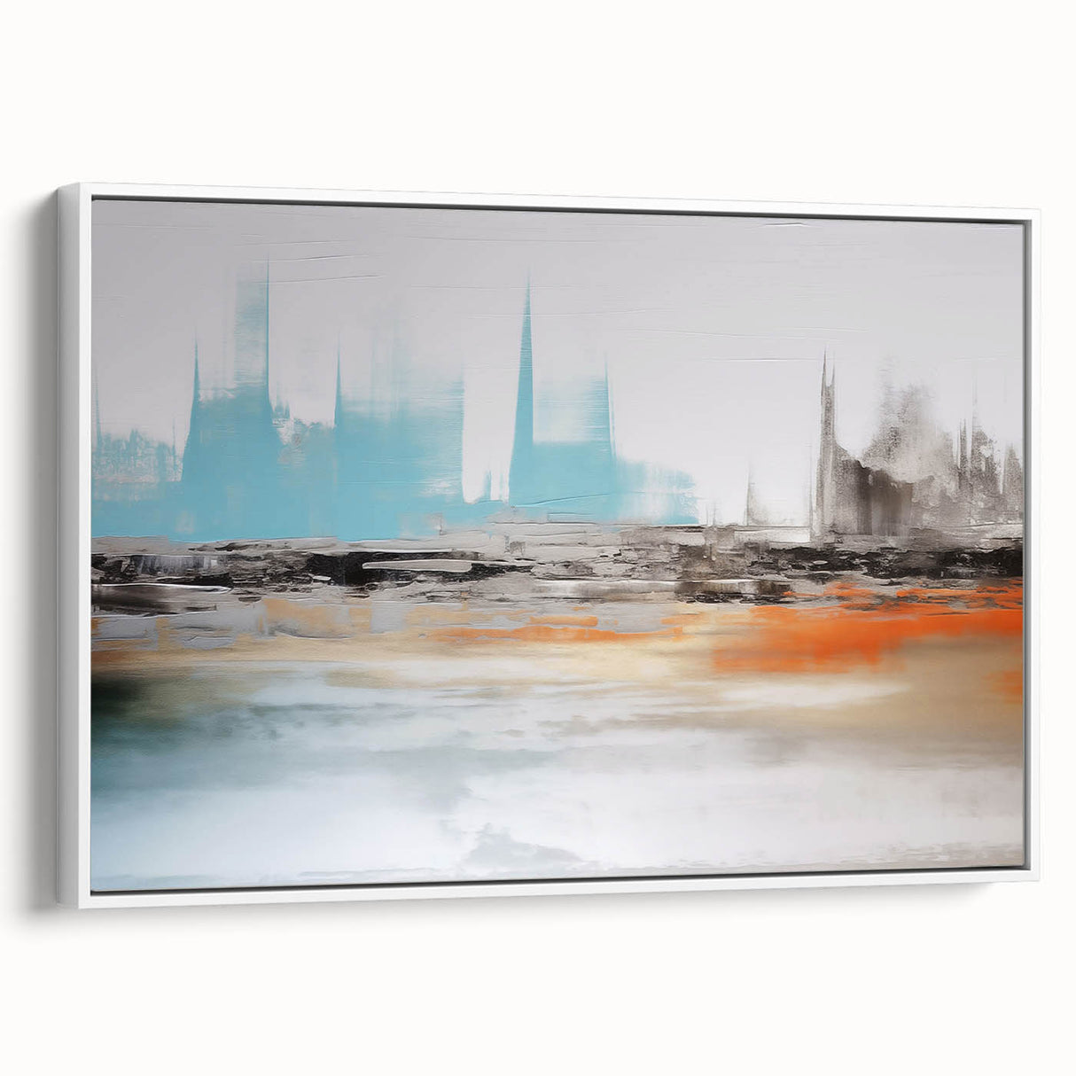 Framed wall art featuring an abstract design of colorful strokes and lines on a white background, showcasing a modern aesthetic ideal for contemporary decor.