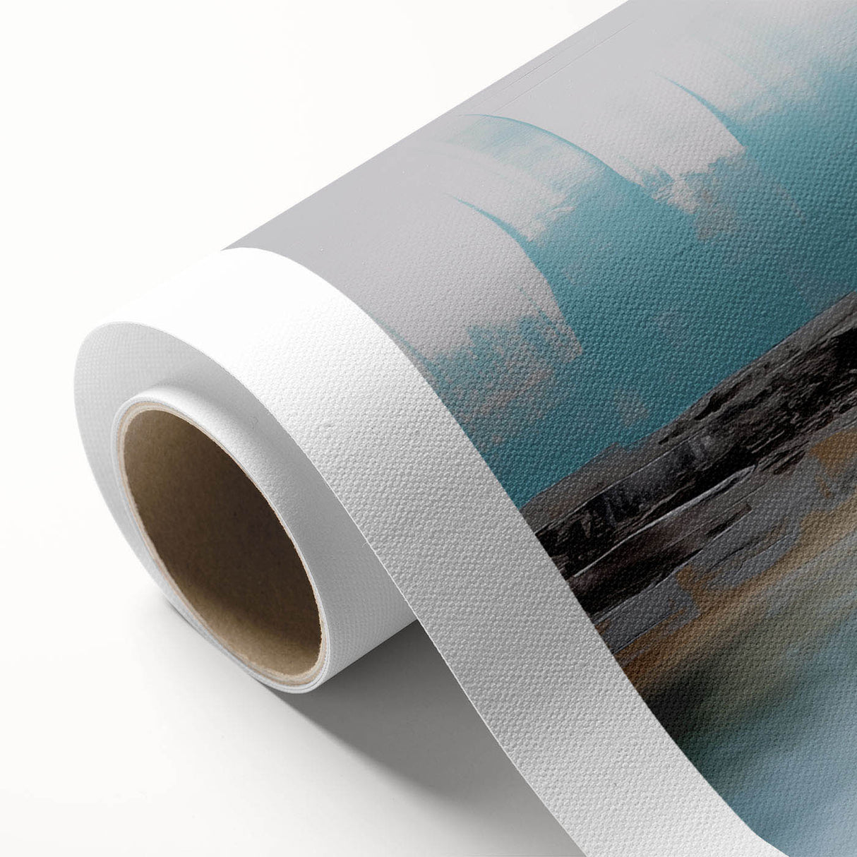 Abstract rolled canvas wall art featuring vibrant strokes and lines in shades of blue, orange, and yellow, ideal for modern home decor. Packaged securely for delivery.