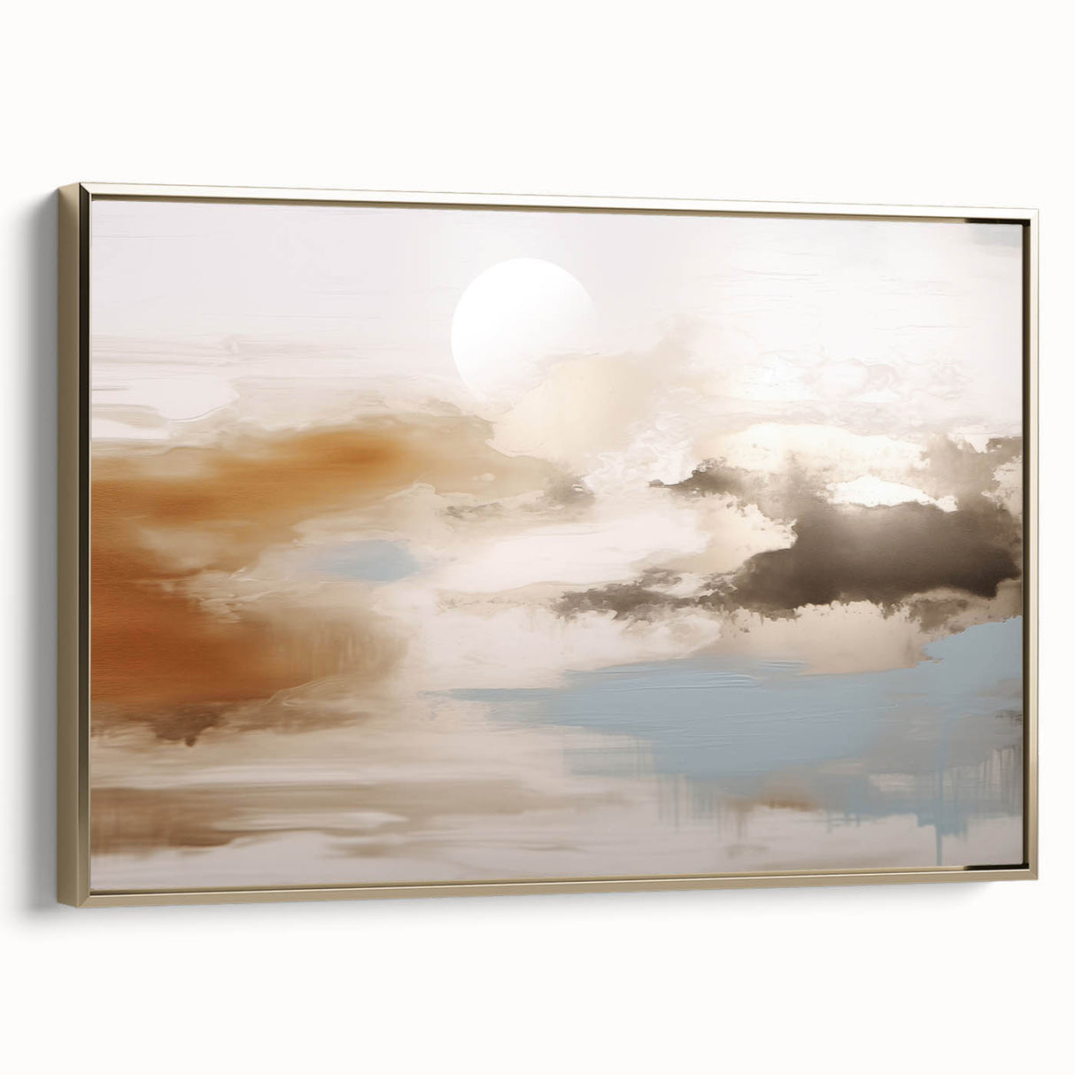 Framed canvas wall art showcasing an abstract design of gold strokes and lines, offering a modern aesthetic perfect for contemporary home decor. The piece is elegantly displayed from a side view, emphasizing its artistic depth and texture.