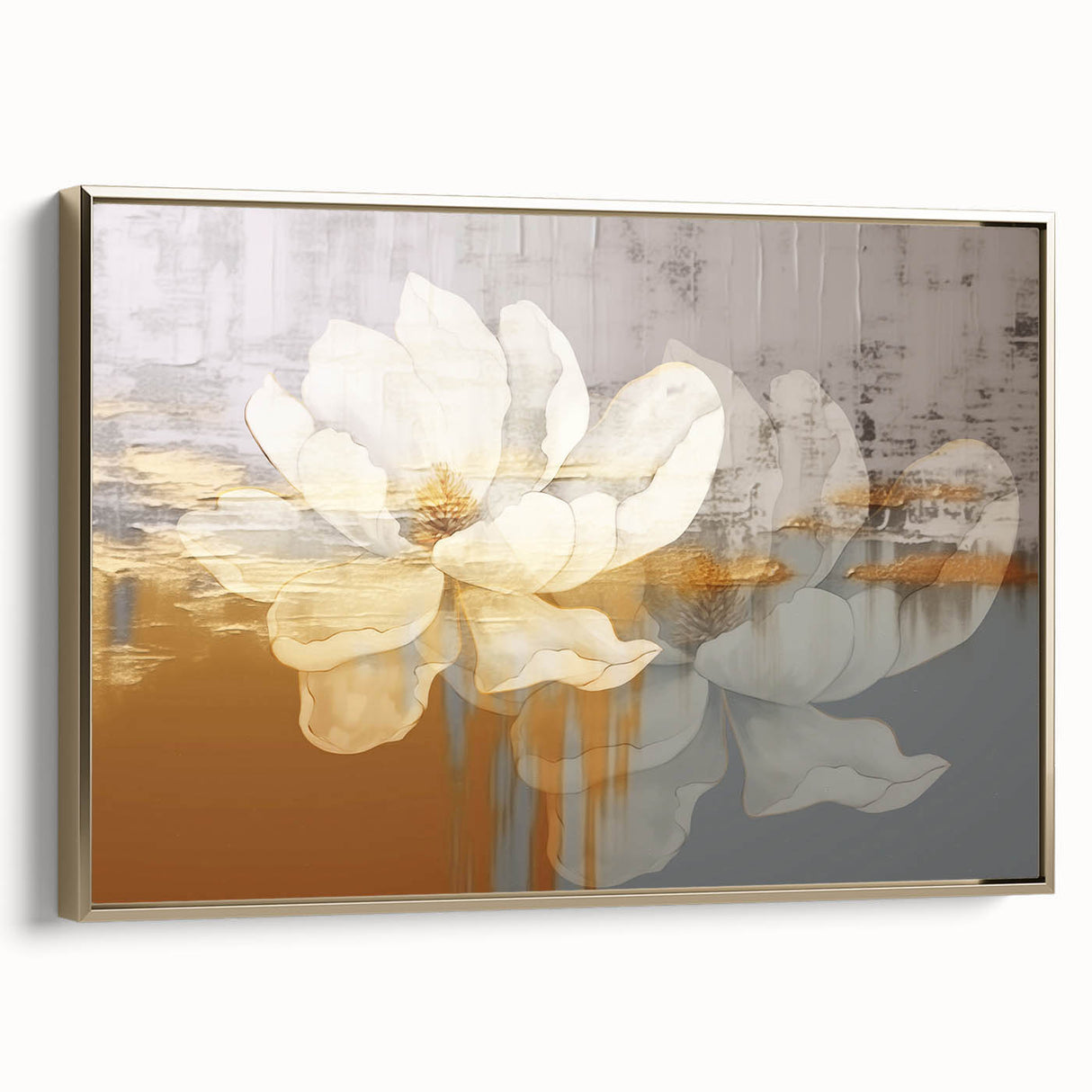 Framed abstract wall art featuring dynamic gold strokes and lines on a textured canvas, showcasing modern elegance and sophistication in home decor.