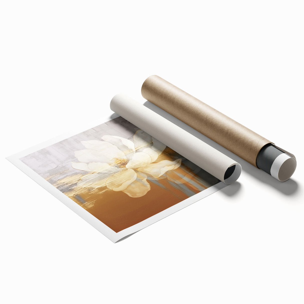 Abstract strokes and lines design in vibrant colors, showcasing a modern wall art collection. The rolled print emphasizes fluid shapes and artistic textures, perfect for contemporary decor.