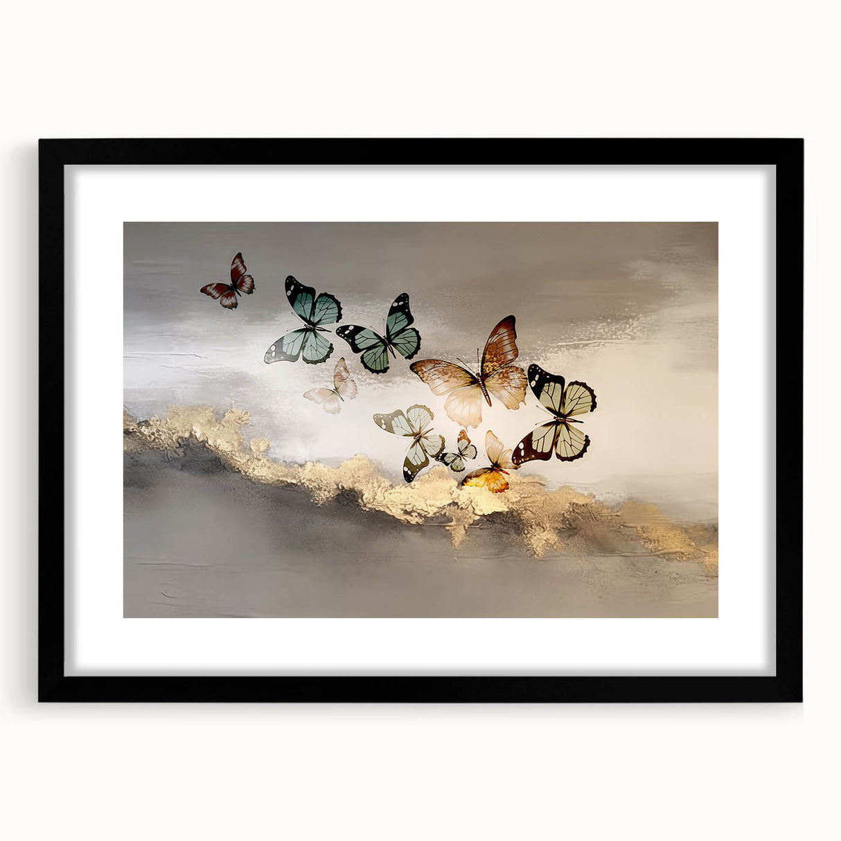 Abstract wall art featuring dynamic strokes and lines in a modern design, framed with a black mat for an elegant presentation, perfect for contemporary decor.