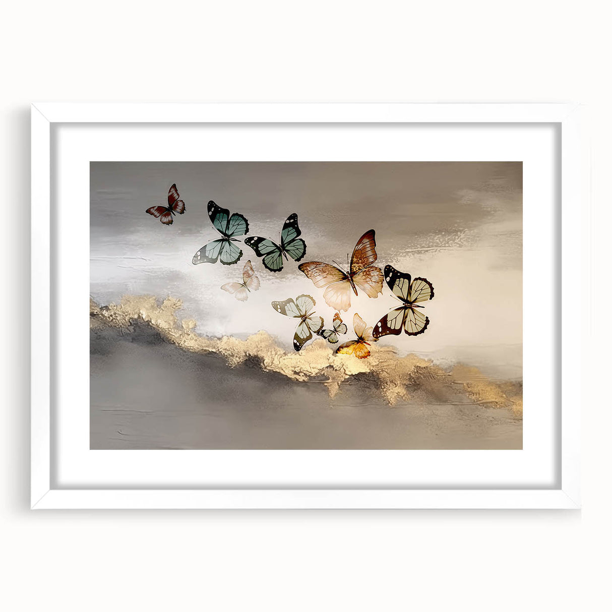 Abstract wall art featuring vibrant strokes and lines in a modern design, framed with a white mat, ideal for contemporary home decor. Perfect for adding a splash of color to any room.