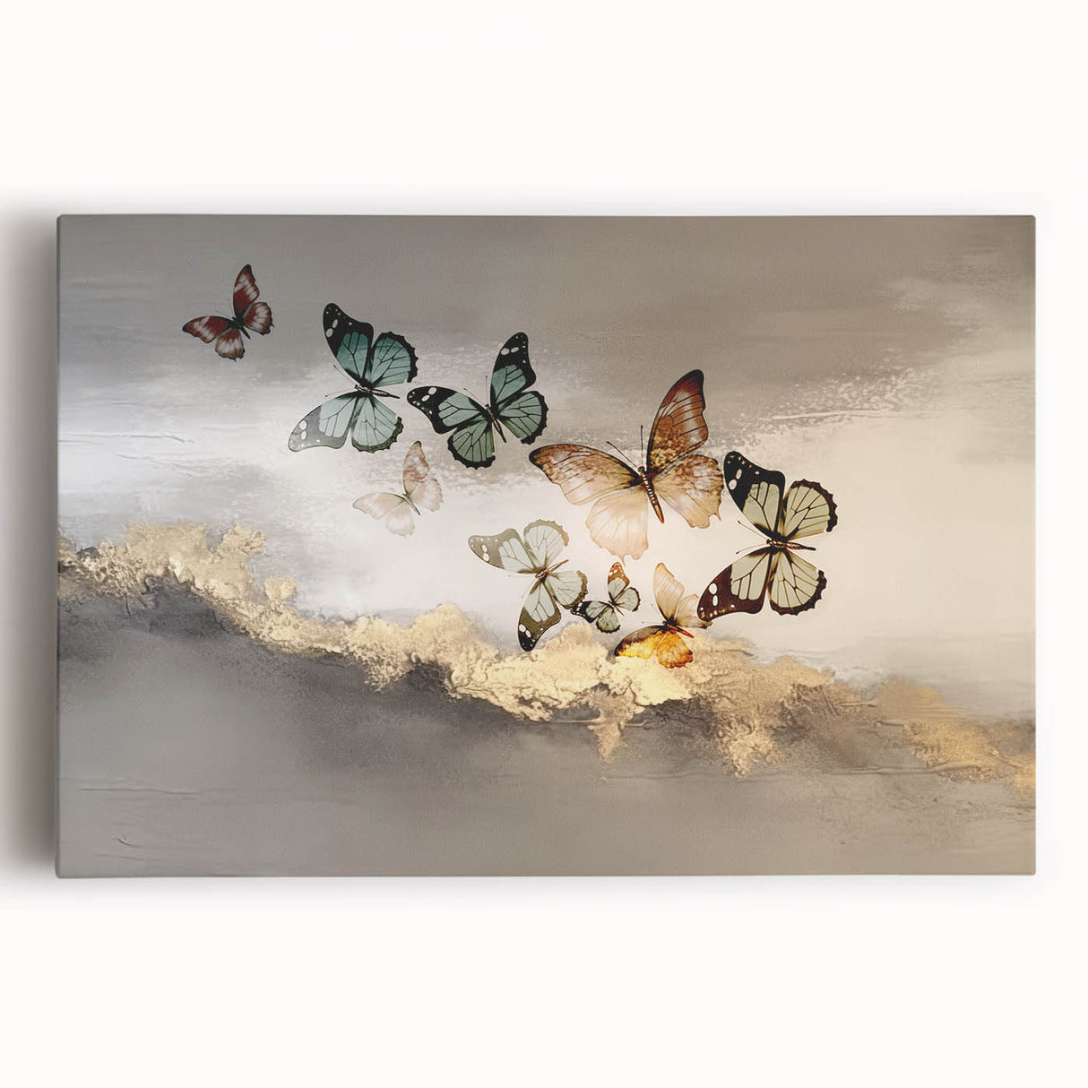 Abstract wall art featuring vibrant strokes and lines in blue, orange, and yellow hues on a stretched canvas, ideal for modern decor and artistic expression.