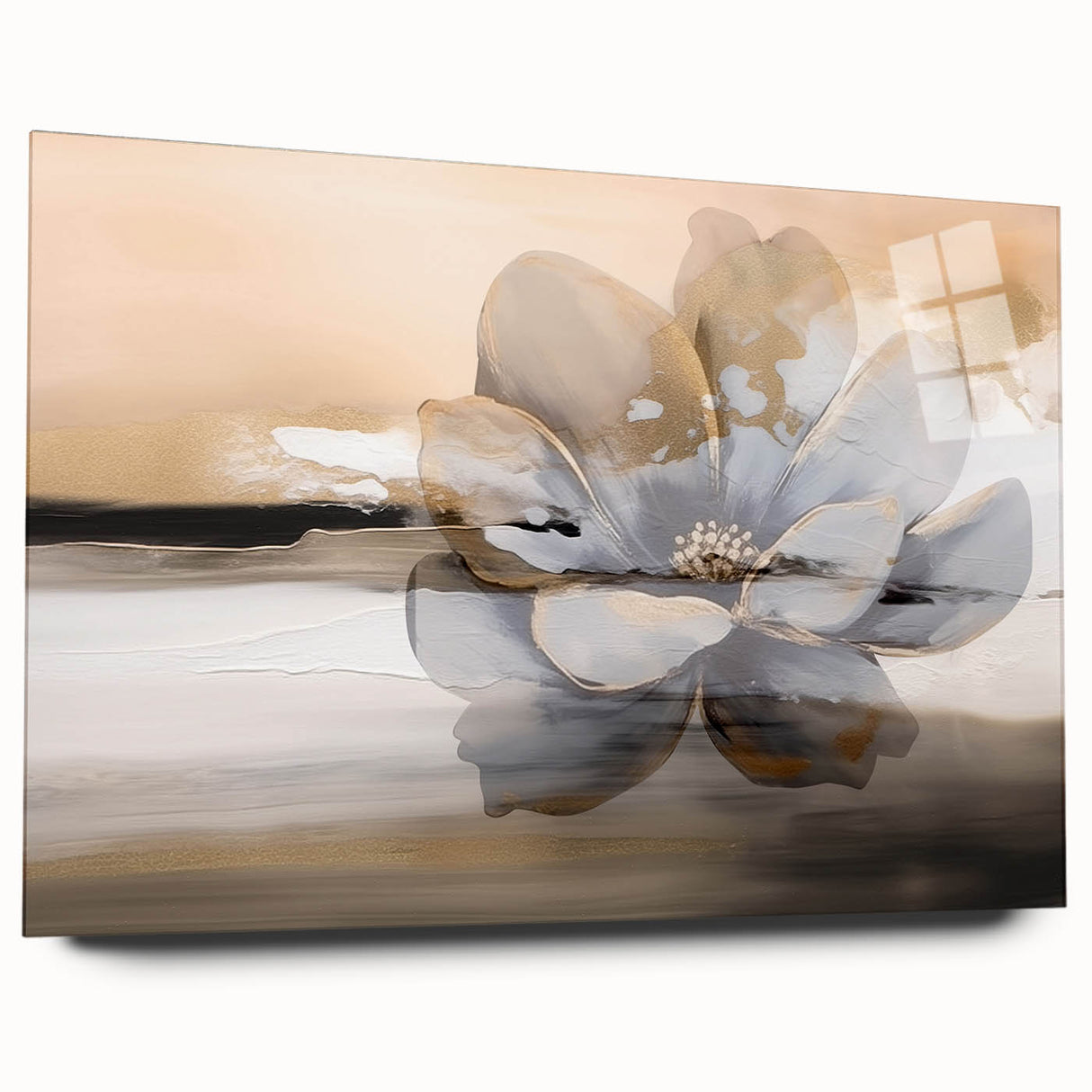 Abstract wall art featuring vibrant strokes and lines in a contemporary design, displayed in a sleek acrylic frame showcasing a modern aesthetic.