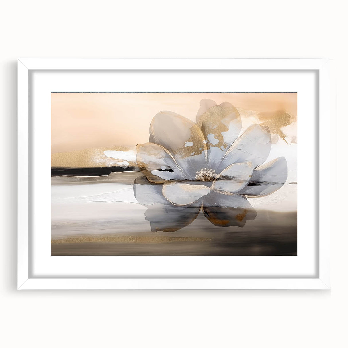 Abstract wall art print featuring dynamic strokes and lines in soft pastel colors, framed with a white mat, perfect for modern home decor.