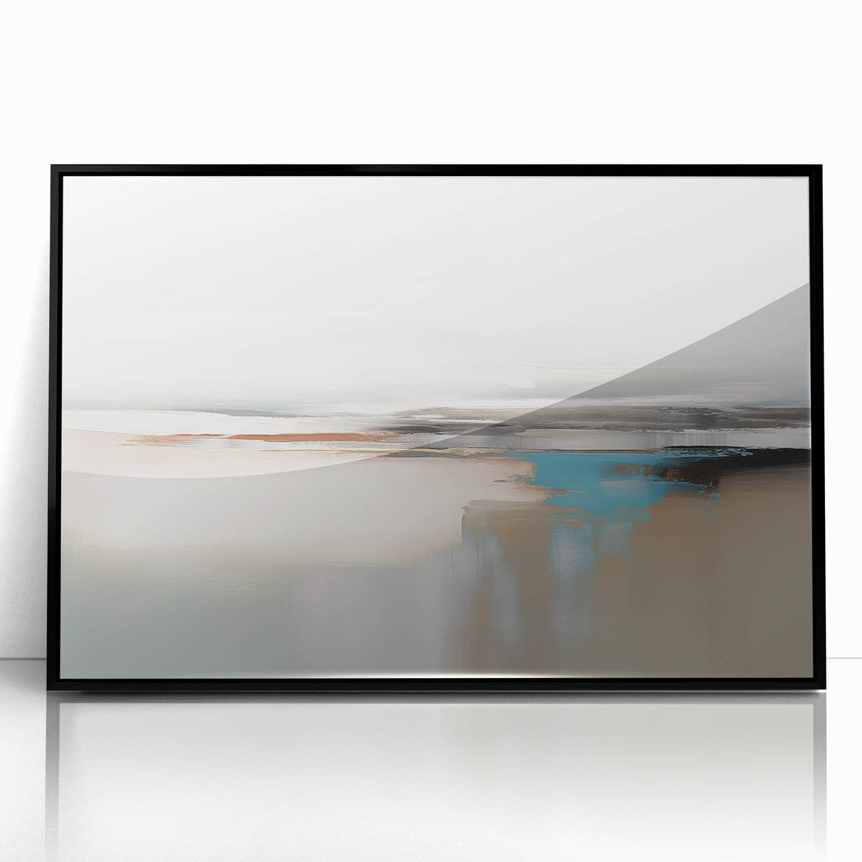 Framed wall art featuring an abstract design with colorful strokes and lines, set in a sleek black frame, perfect for modern home decor.