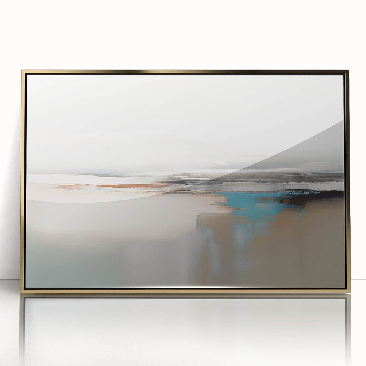 Framed wall art featuring an abstract design of gold strokes and lines, showcasing a modern aesthetic perfect for contemporary home decor. The artwork is presented in a sleek acrylic frame, enhancing its visual appeal and elegance. Ideal for adding a touch of sophistication to living spaces or offices.