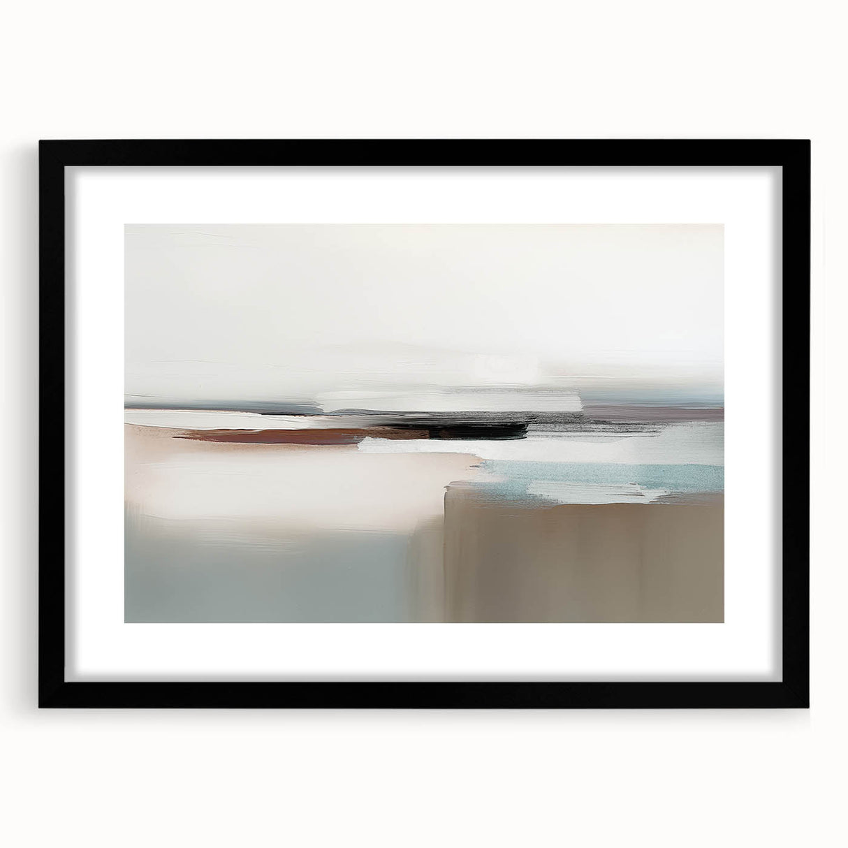 Abstract wall art featuring bold strokes and lines in a modern design, framed with a black mat, perfect for contemporary home decor. The artwork showcases a harmonious blend of colors that adds a touch of sophistication to any space, enhancing the aesthetic appeal of your living area or office.