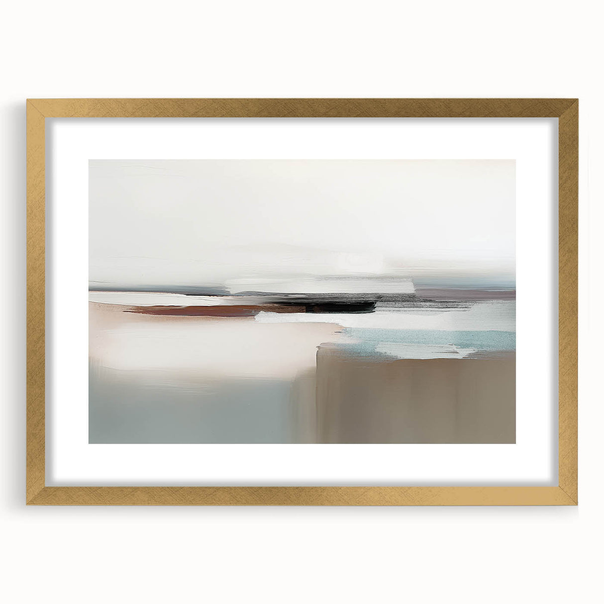 Abstract wall art featuring vibrant strokes and lines in shades of gold and black, framed with a mat, perfect for modern home decor. This piece adds a contemporary touch to any living space.