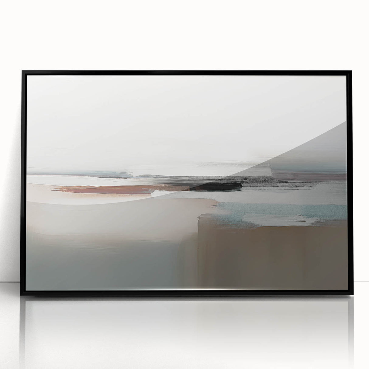 Framed wall art featuring an abstract design of colorful strokes and lines on an acrylic surface, set against a sleek black frame, perfect for modern decor.