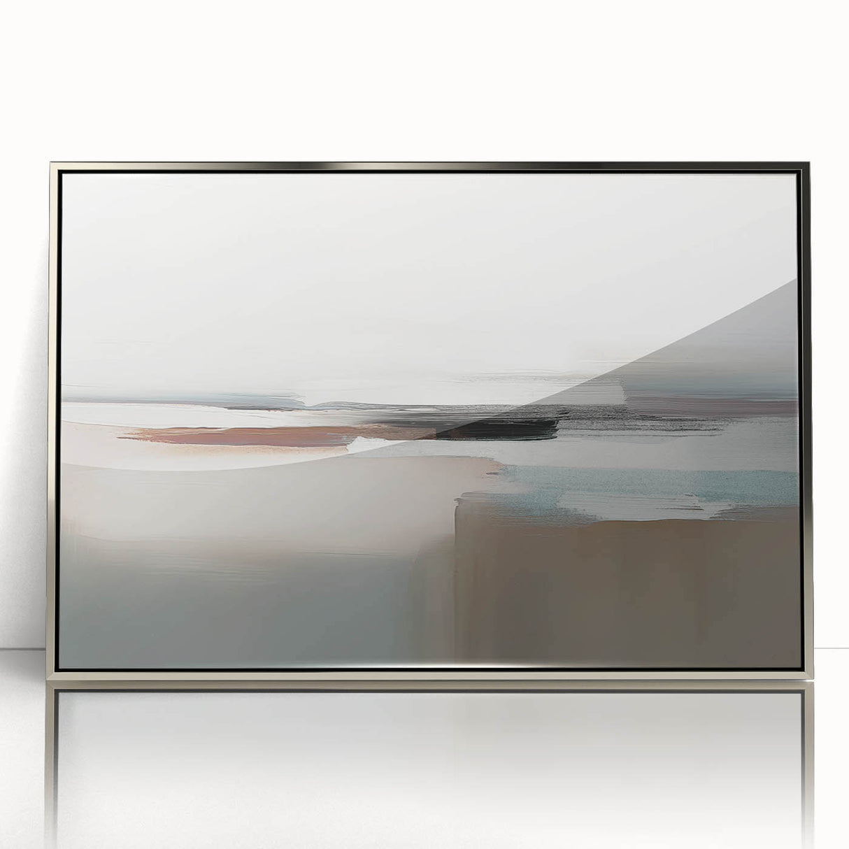 Framed wall art featuring an abstract design of colorful strokes and lines in vibrant hues, set against a sleek silver frame, perfect for modern decor.