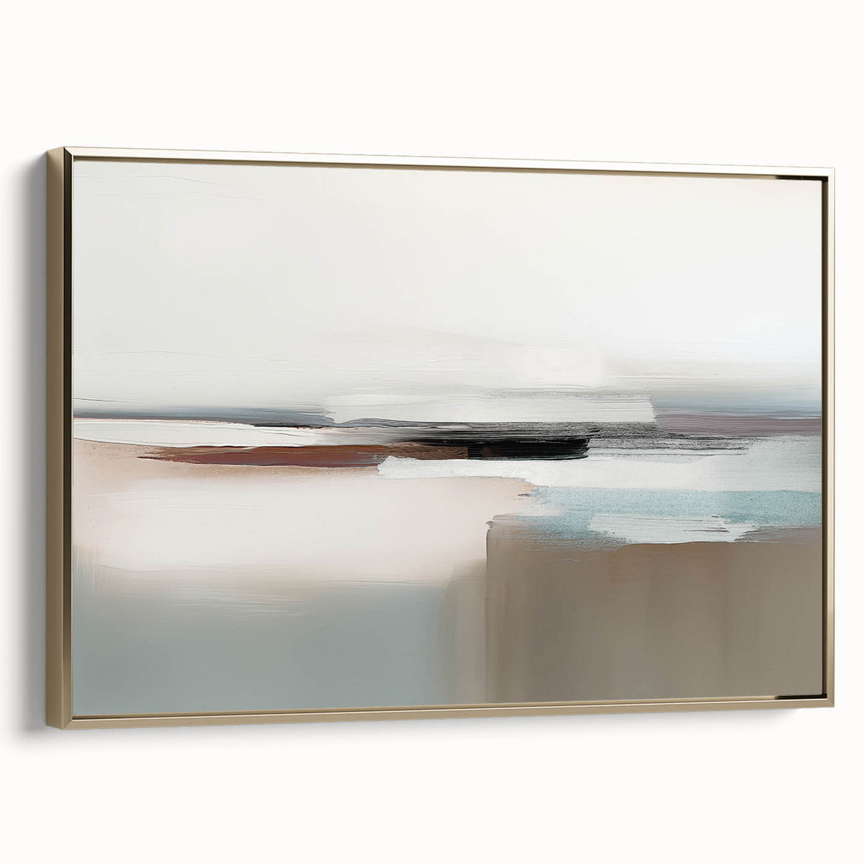 Framed canvas wall art showcasing an abstract design of strokes and lines in gold tones, elegantly displayed from a side view, perfect for modern decor accents.