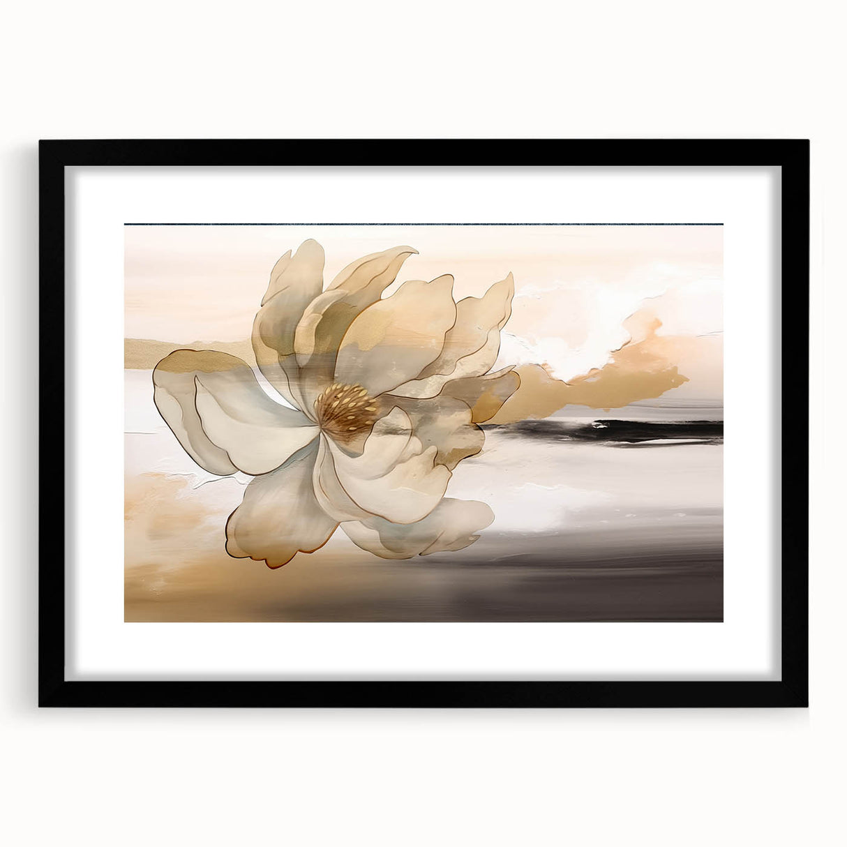 Abstract wall art featuring dynamic strokes and lines in a modern design, framed with a sleek black mat, ideal for contemporary home decor.