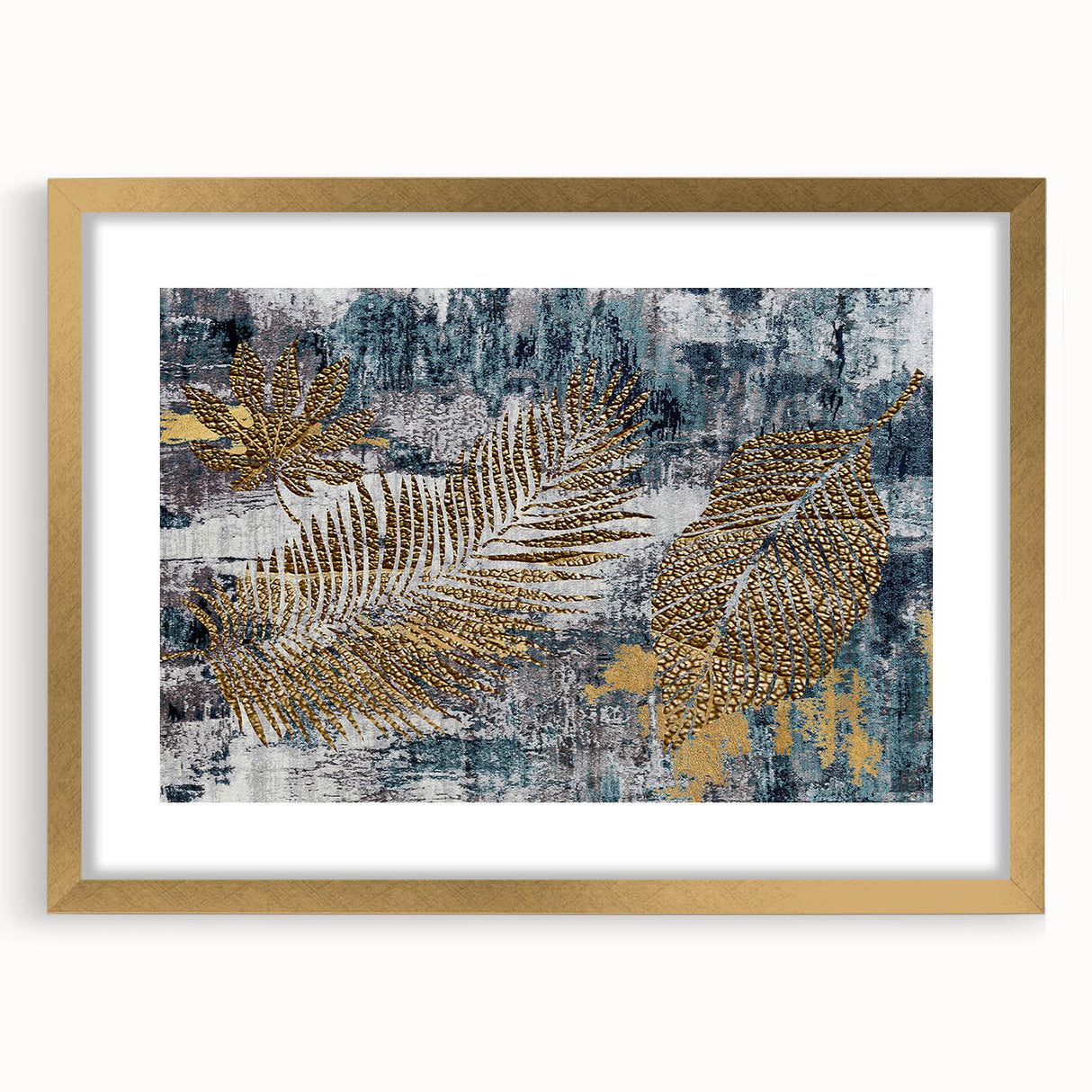 Abstract wall art featuring a dynamic design of colorful strokes and lines, framed with a gold mat, ideal for modern home decor and artistic enhancement.