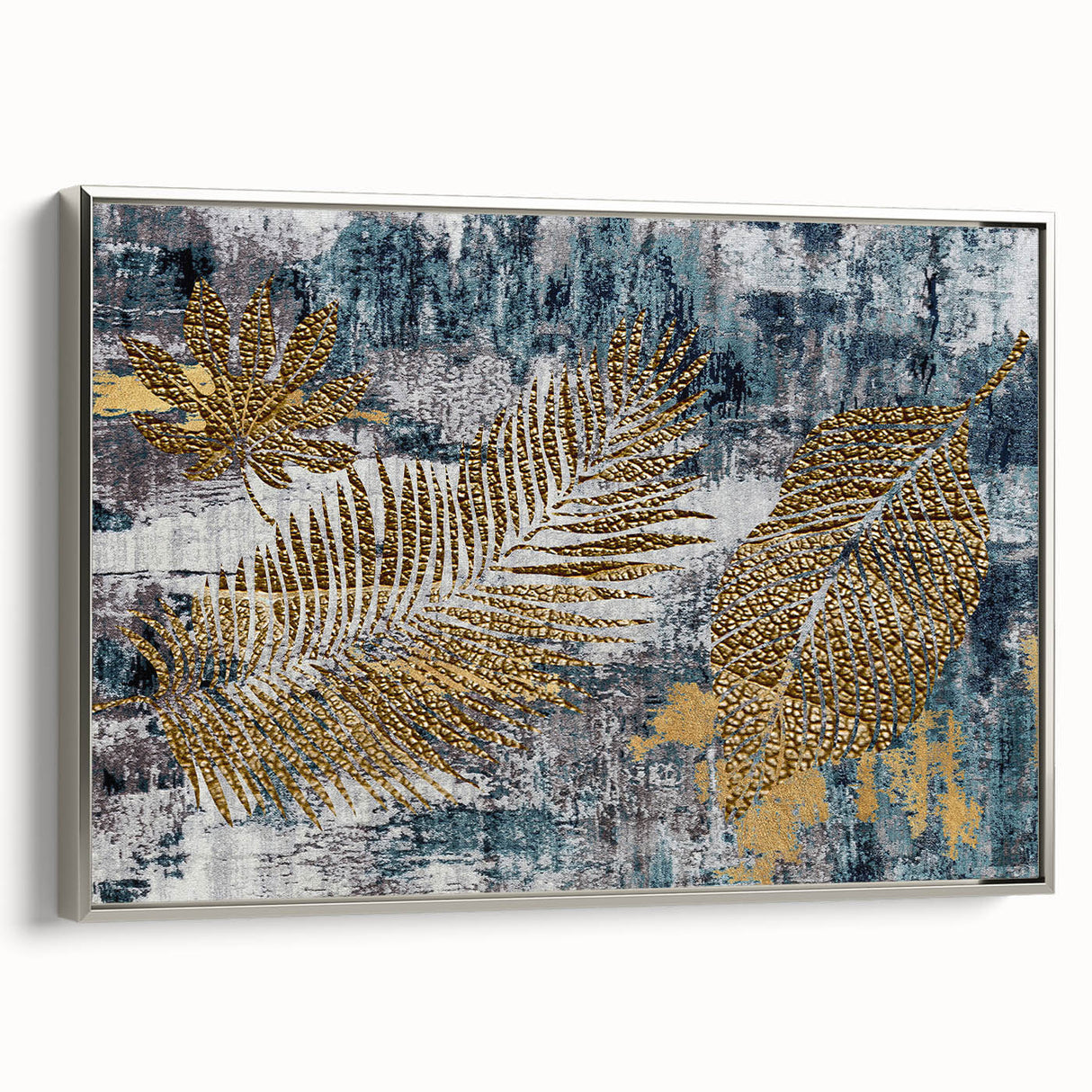 Framed canvas wall art showcasing an abstract design with dynamic strokes and lines in silver tones, perfect for modern home decor.