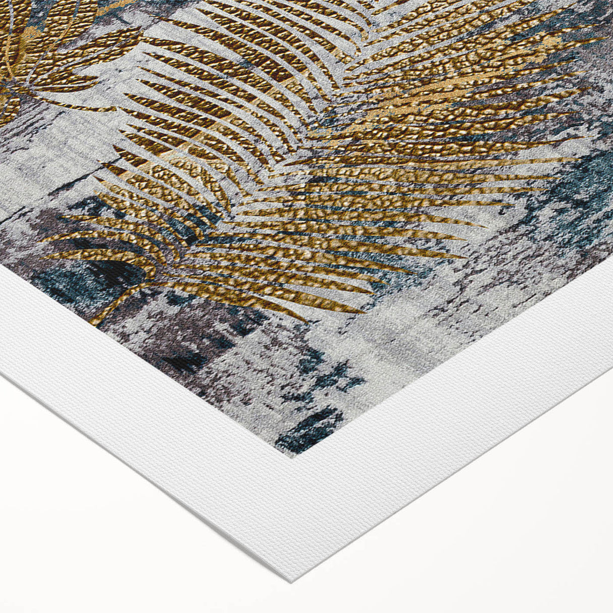 Abstract wall art on rolled canvas showcasing vibrant strokes and lines in shades of blue, orange, and yellow, perfect for modern home décor.