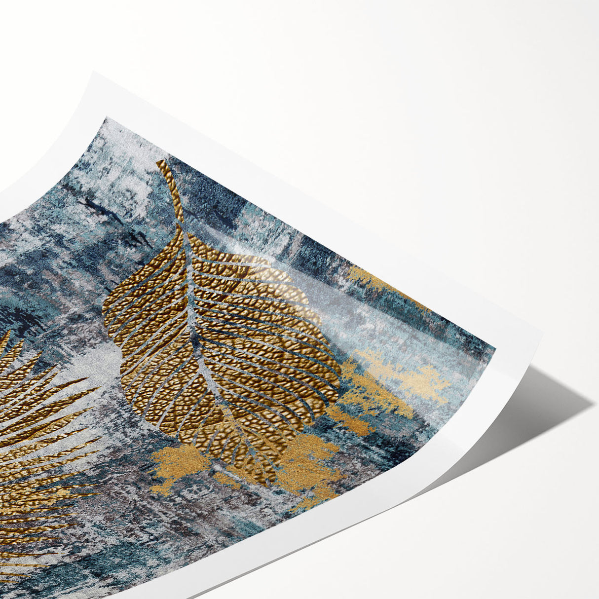 Abstract wall art print showcasing vibrant strokes and lines in hues of blue, orange, and yellow, ideal for modern decor and artistic interiors.