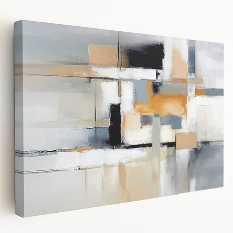 Abstract wall art design showcasing vibrant strokes and lines in a modern color palette, printed on a stretched canvas for elegant home decor.