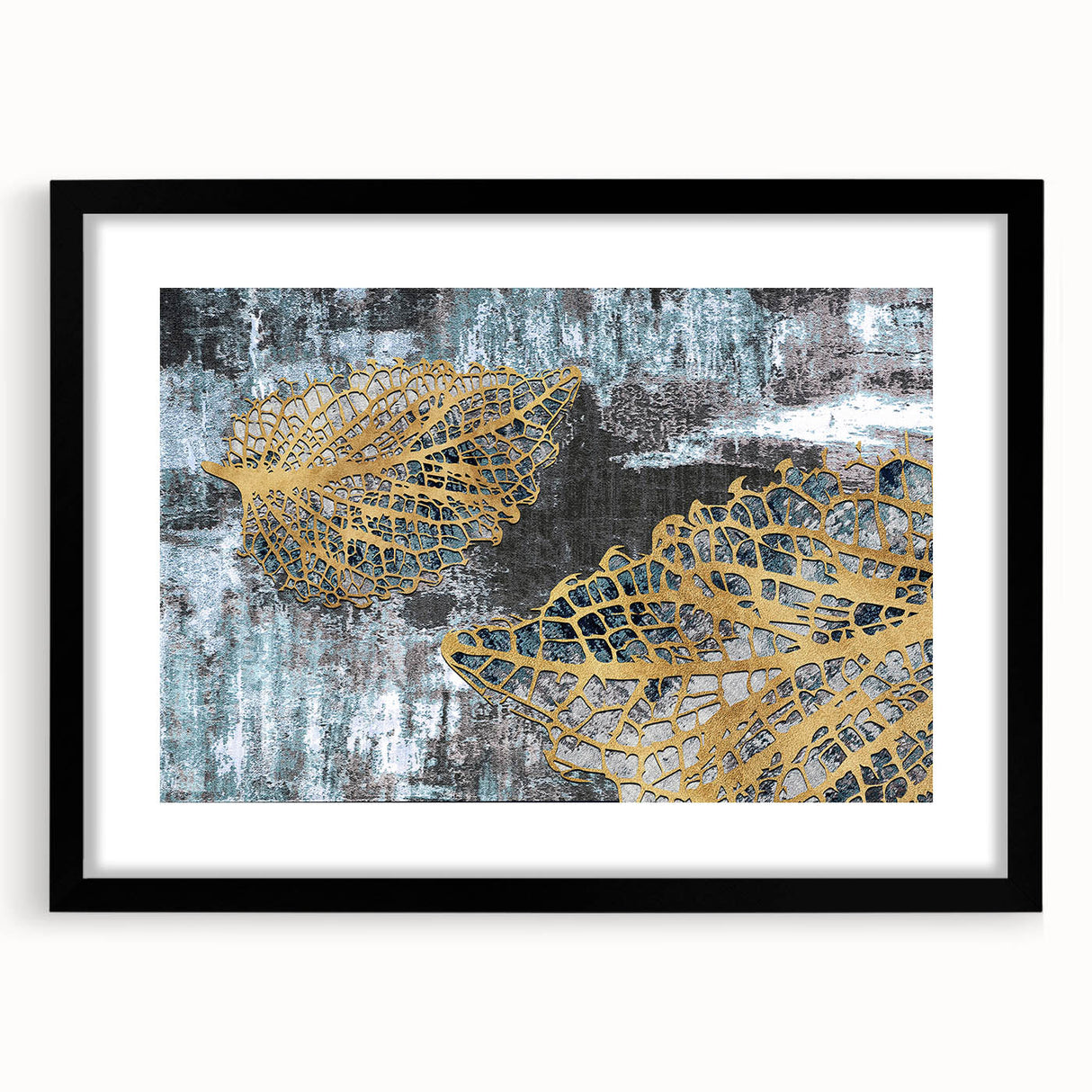 Abstract wall art featuring bold strokes and lines in a modern design, framed with a matte finish in black. Ideal for contemporary home decor, creating a striking focal point.