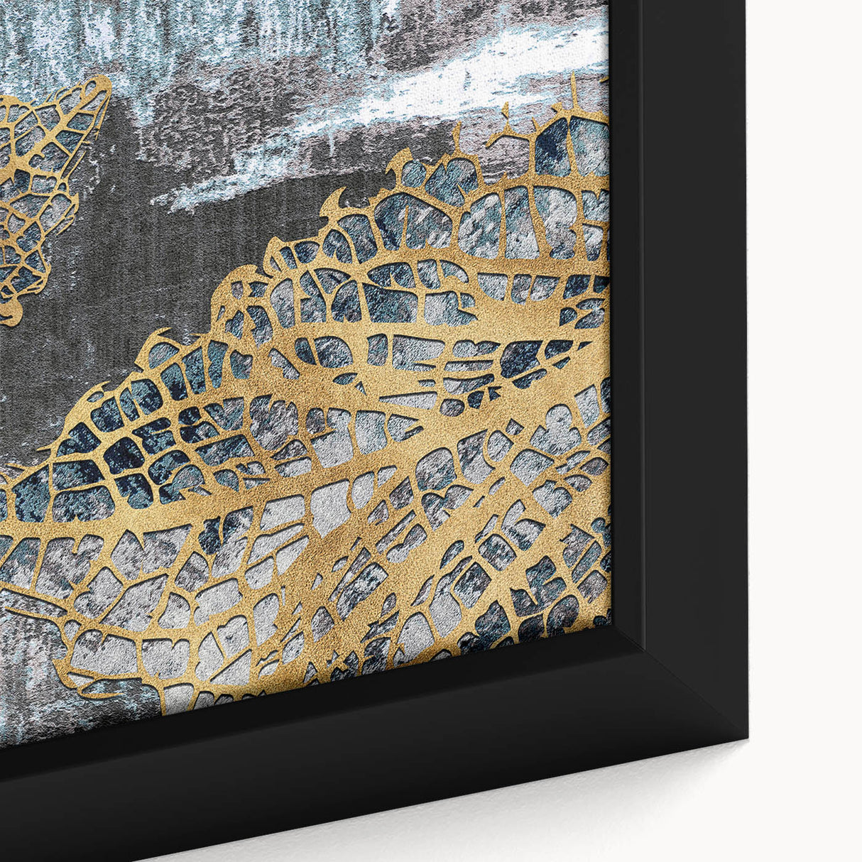 Abstract wall art featuring bold strokes and lines in vibrant colors, framed for display; perfect for modern home decor. Ideal for art enthusiasts seeking unique design elements.