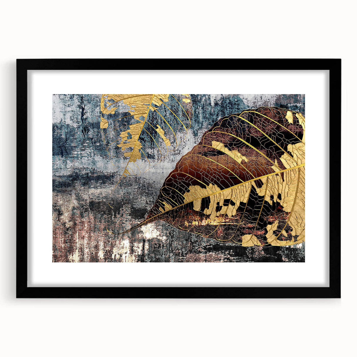 Abstract wall art print showcasing dynamic strokes and lines in a modern design, framed with a matte black frame, ideal for contemporary home decor.