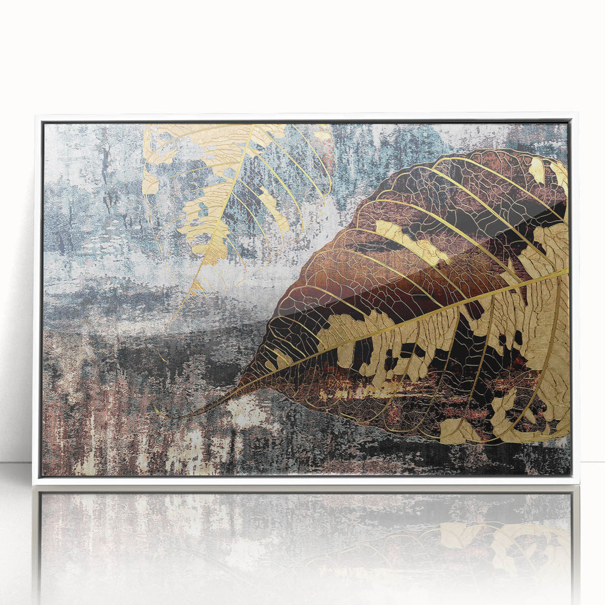 Framed acrylic wall art showcasing an abstract design with colorful strokes and lines, presented in a sleek white frame, ideal for modern home decor.