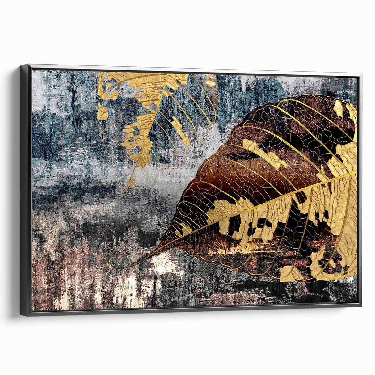Framed canvas wall art showcasing an abstract design with dynamic strokes and lines in black, perfect for modern decor. Side view highlights sleek frame.