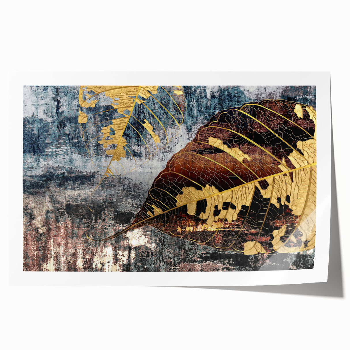 Abstract wall art print featuring dynamic strokes and lines in vibrant hues of blue, orange, and yellow; ideal for modern home decor and artistic spaces.