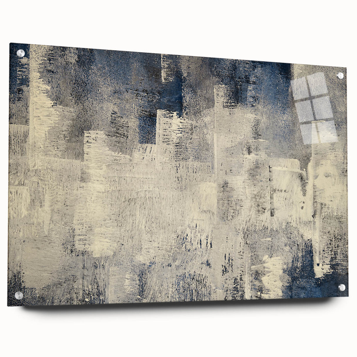 Abstract wall art featuring colorful strokes and lines, displayed in a sleek acrylic frame, showcasing a modern design ideal for contemporary interiors.