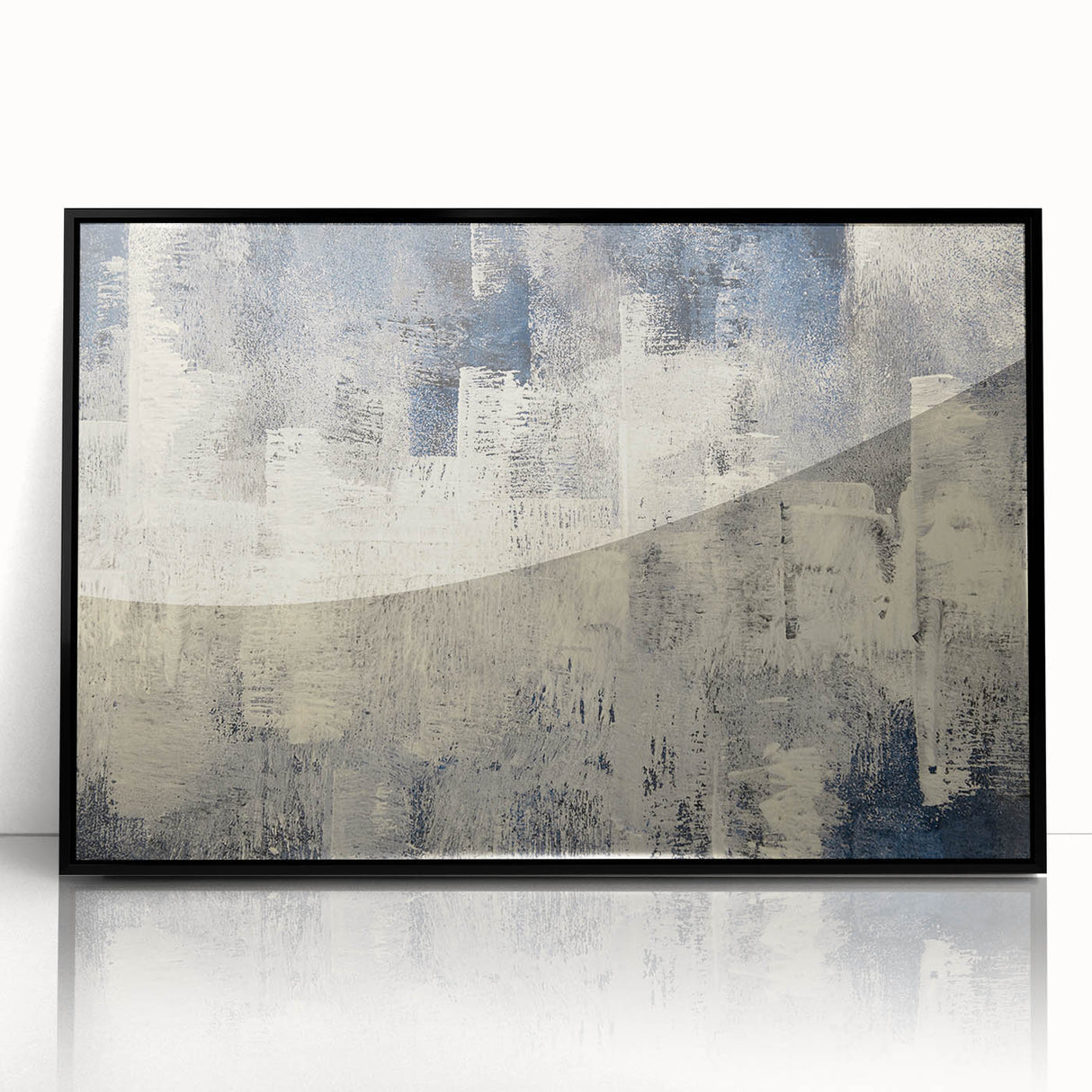 Framed acrylic wall art showcasing an abstract design of colorful strokes and lines in a black frame, perfect for modern home decor accents.