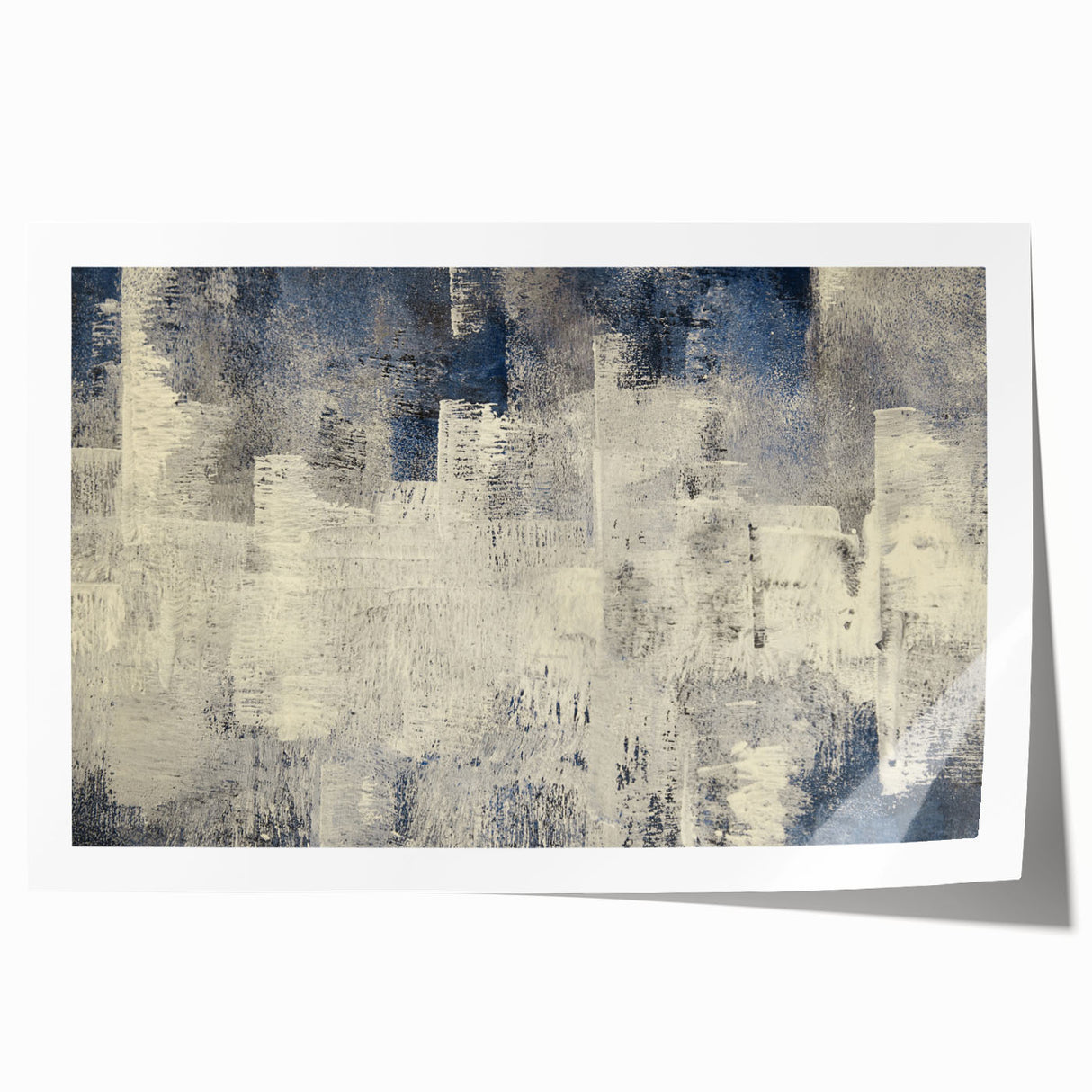 Abstract wall art print featuring vibrant strokes and lines in a mix of blue, yellow, and pink colors, designed to enhance modern interiors and add a creative touch.