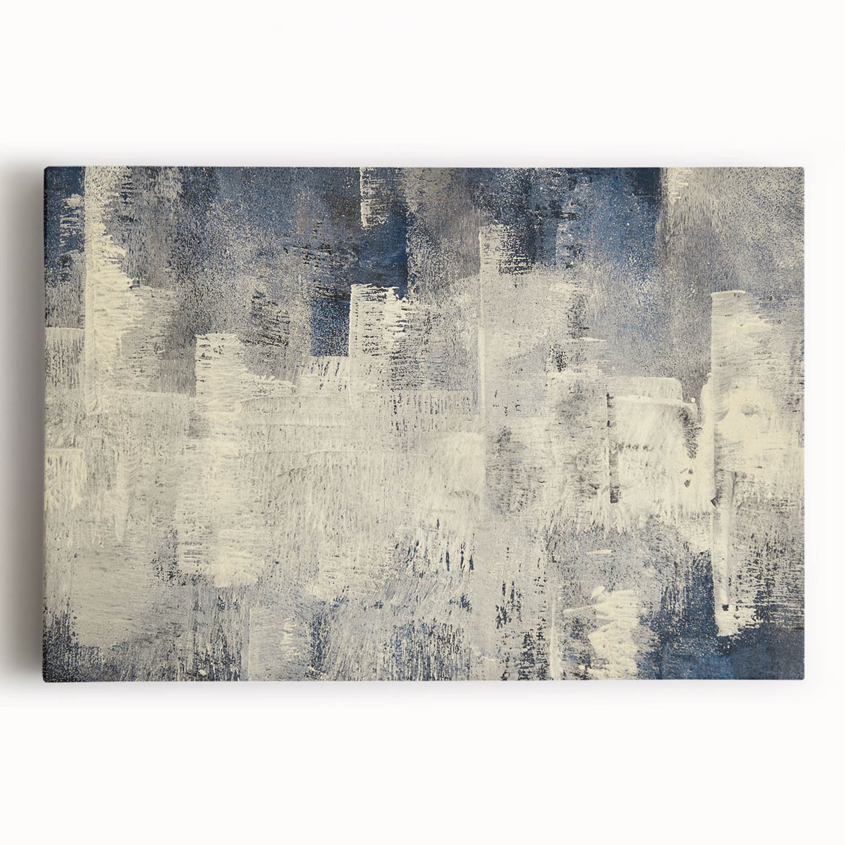 Colorful abstract strokes and lines create a vibrant wall art design on stretched canvas, ideal for modern home decor. This captivating piece enhances any space with its dynamic composition and bold hues.