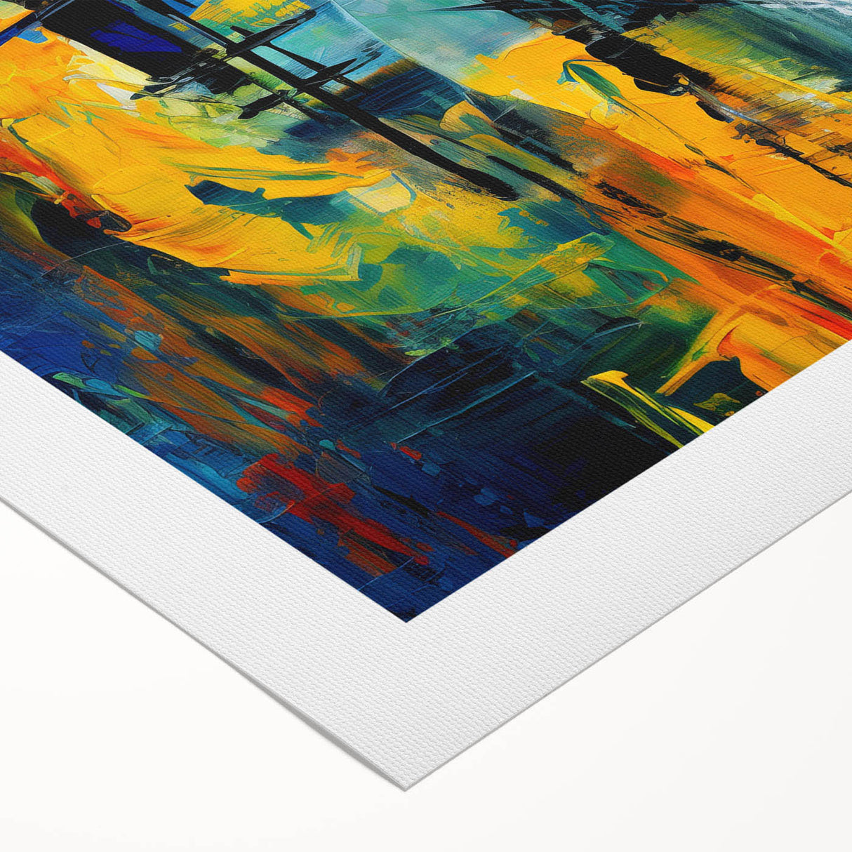 Abstract canvas wall art featuring vibrant strokes and lines in a modern design, showcasing a blend of blue, orange, and yellow hues that enhance contemporary decor. Perfect for adding a pop of color and artistic flair to any living space or office environment.
