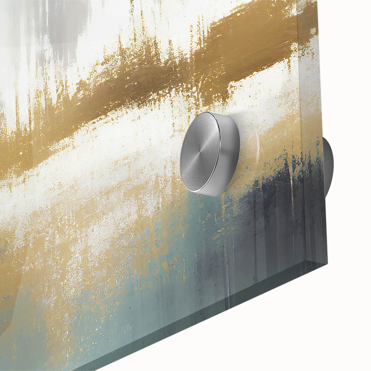 Close-up of an abstract strokes and lines design in vibrant colors on acrylic glass, showcasing fluid patterns, ideal for modern home decor and artistic expression.